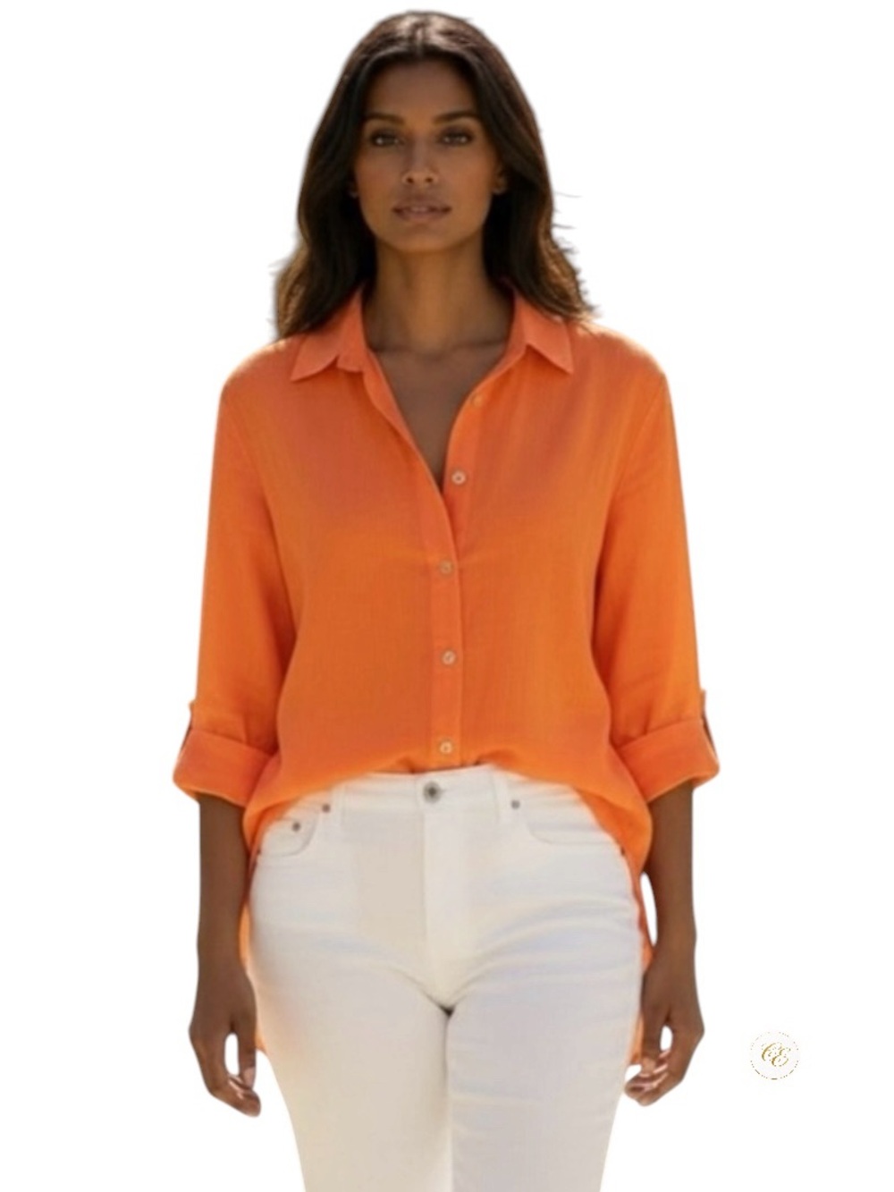 Stillwater Linen Button-Down Shirt | Orange | Relaxed Fit | Size S | NWT